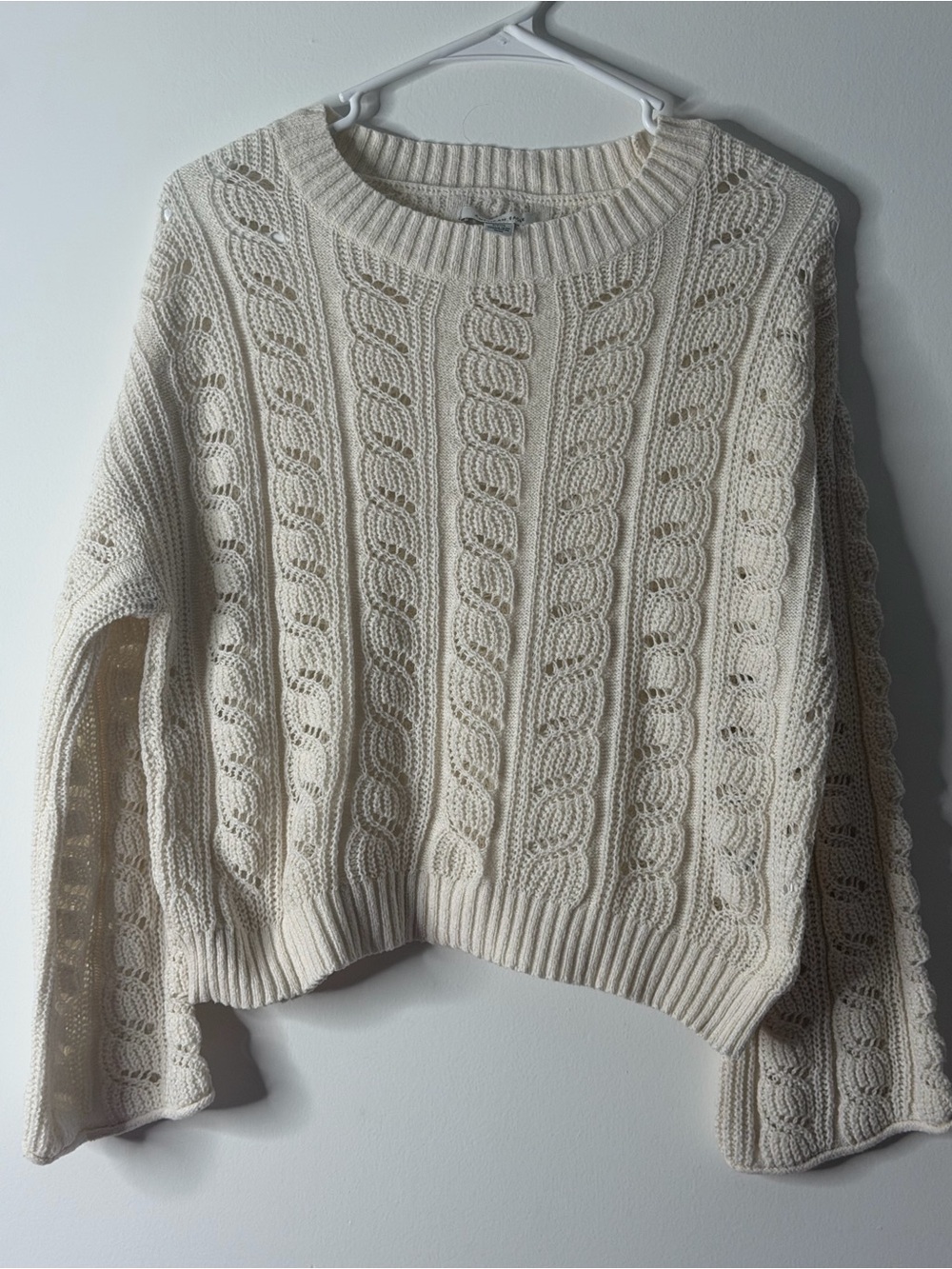 American Eagle Outfitters Cream Cable Knit Crew Sweater